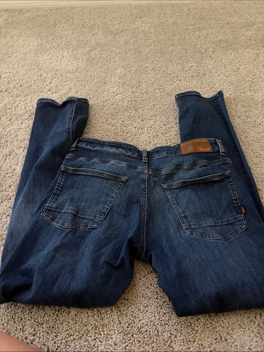 Boss Slim Straight Jeans in Dark Blue Wash